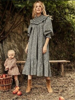 RARE Doen Rosetta Dress in Blue Prancing Fawn XS